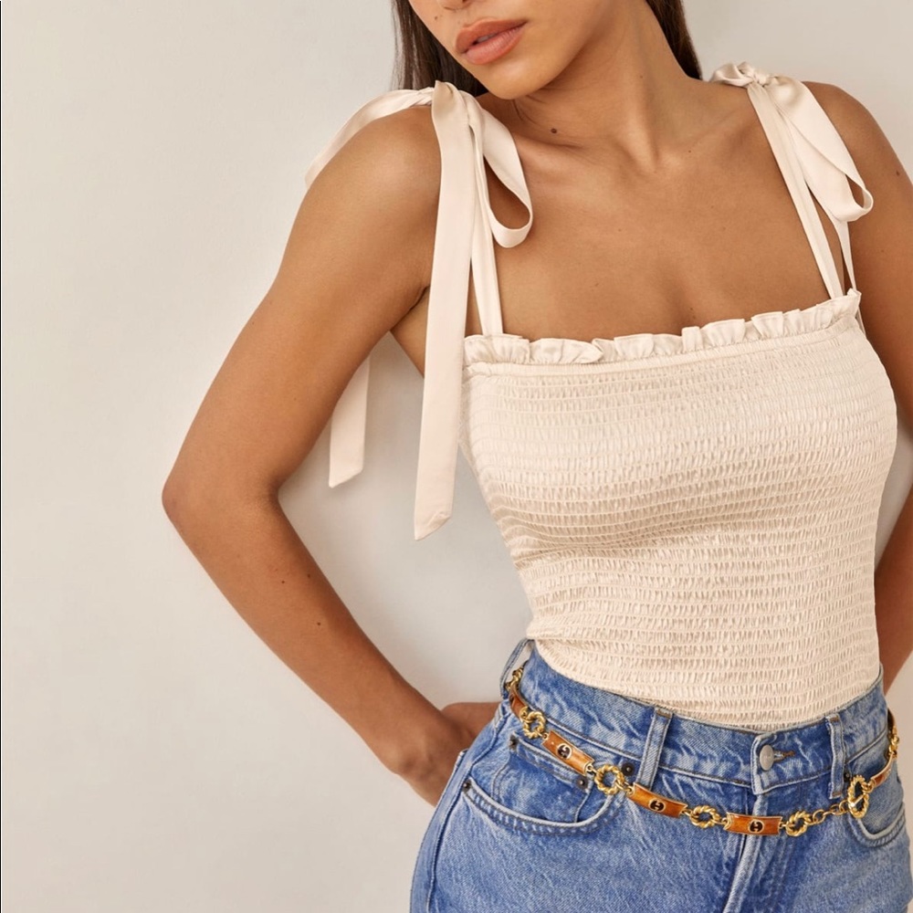 Reformation Pina silk top (Almond)